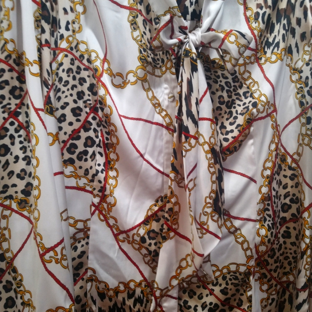 Safari print bow blouse